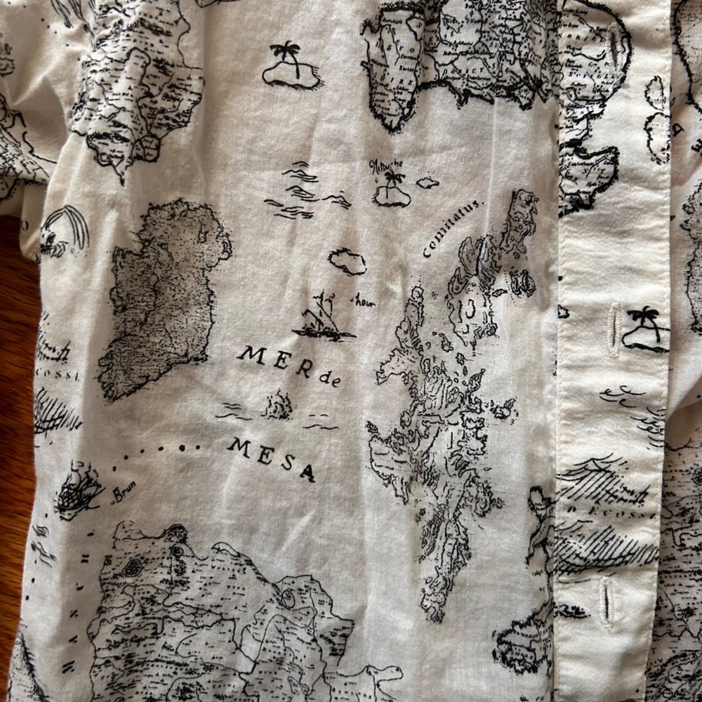 Madewell White Button-Down Shirt with Black Map Print - Picture 3 of 3